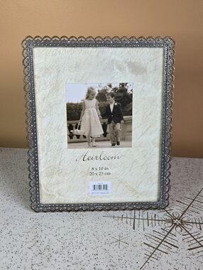 Silver and Colorful Gems Lining The Border with Scalloped Edge 8x10